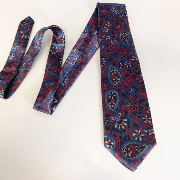 Oleg Cassini Neck Tie Mens Blue Paisley Suit Party Dress Adult Flower USA - Picture 4 of 10